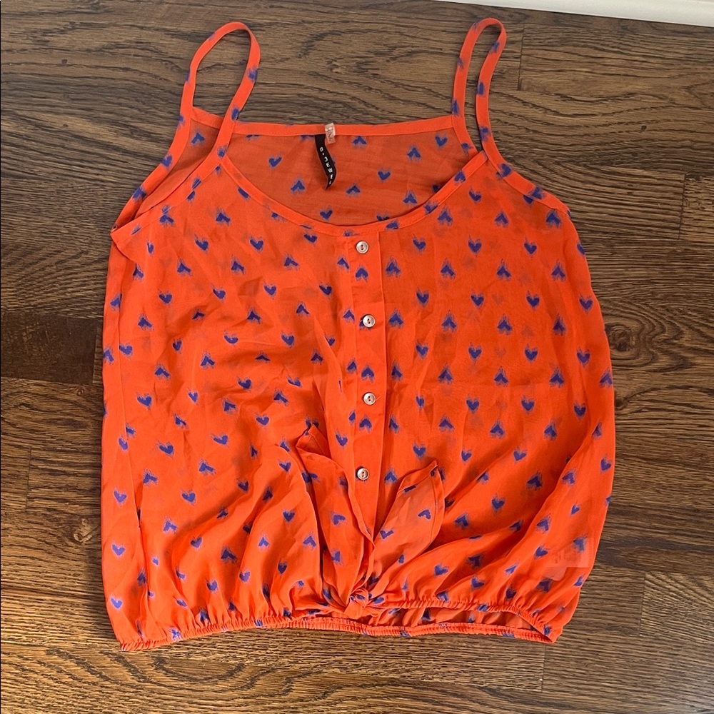 B Jewel Orange Cami with Blue Heart Print and Button Front